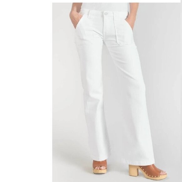 NWT Flamingo White Deep Flap Pockets Cargo Wide Leg Trouser Pants Y2K - Picture 1 of 13